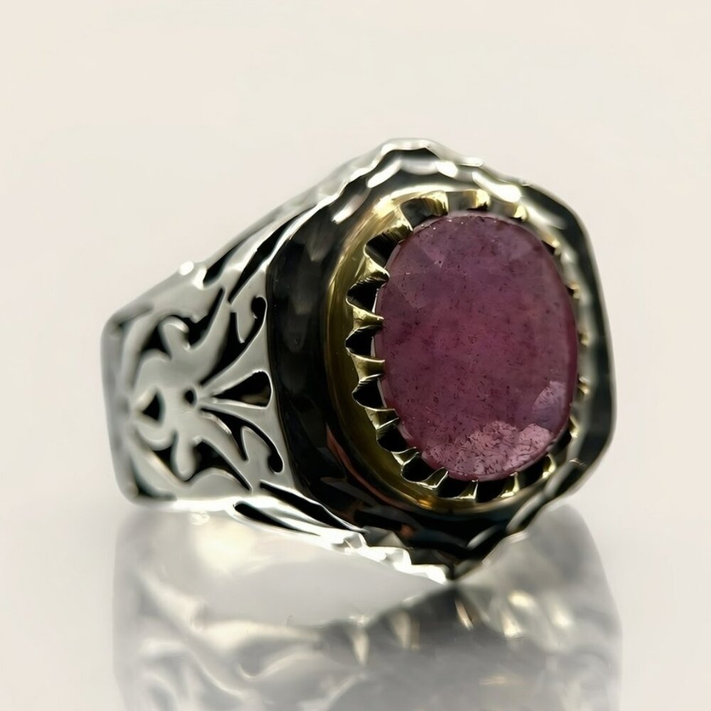 Natural Ruby 925 Sterling Silver Crown Ring